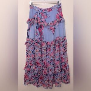 House of Harlow 1960 Floral Tiered Ruffle Skirt Blue Pink Boho Women’s M